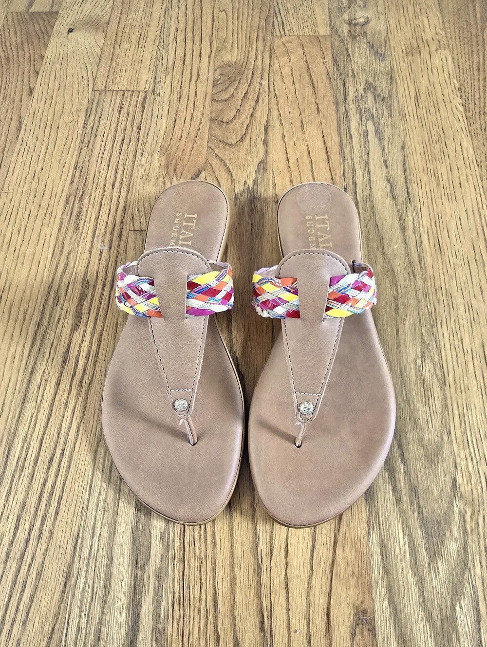 Italian Shoemakers Womens Braided Strap Tan Leather Thong Sandals Size 6